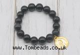 CGB6856 10mm, 12mm black banded agate beaded bracelet with alloy pendant