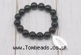 CGB6869 10mm, 12mm black agate beaded bracelet with alloy pendant