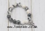 CGB6884 10mm, 12mm black & white jasper beaded bracelet with alloy pendant