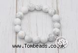 CGB6890 10mm, 12mm matte white howlite beaded bracelet with alloy pendant