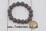 CGB6899 10mm, 12mm matte red tiger eye beaded bracelet with alloy pendant