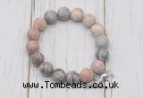 CGB6903 10mm, 12mm matte pink zebra jasper beaded bracelet with alloy pendant