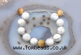 CGB6938 12mm round white howlite & golden tiger eye adjustable bracelets