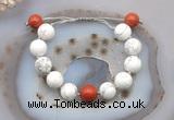 CGB6946 12mm round white howlite & red jasper adjustable bracelets