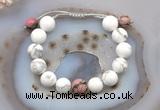 CGB6947 12mm round white howlite & rhodonite adjustable bracelets