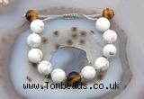 CGB6948 12mm round white howlite & yellow tiger eye adjustable bracelets