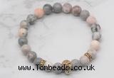 CGB7355 8mm pink zebra jasper bracelet with skull for men or women