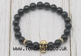 CGB7405 8mm black obsidian bracelet with skull for men or women