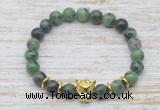 CGB7421 8mm ruby zoisite bracelet with leopard head for men or women