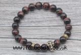 CGB7519 8mm red tiger eye bracelet with skull for men or women