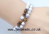 CGB7601 8mm matte white howlite & yellow tiger eye mala stretchy bracelets