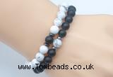 CGB7604 8mm matte black onyx & white howlite mala stretchy bracelets