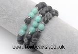 CGB7608 8mm matte black labradorite & amazonite mala stretchy bracelets