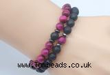 CGB7616 8mm black lava & red tiger eye mala stretchy bracelets