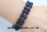 CGB7619 8mm black lava & blue tiger eye mala stretchy bracelets