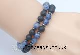 CGB7646 8mm black lava & blue spot stone mala stretchy bracelets