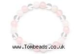 CGB8000 8mm white crystal, white jade & rose quartz beaded stretchy bracelets