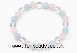 CGB8002 8mm aquamarine, white crystal & rose quartz beaded stretchy bracelets