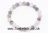 CGB8003 8mm black rutilated quartz, dogtooth amethyst & rose quartz beaded stretchy bracelets