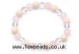 CGB8007 8mm white crystal, rose quartz & white fossil jasper beaded stretchy bracelets