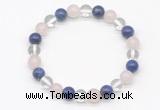 CGB8009 8mm white crystal, rose quartz & lapis lazuli beaded stretchy bracelets