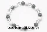 CGB8019 8mm white crystal, white howlite & black labradorite beaded stretchy bracelets