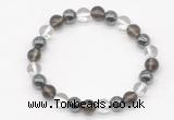 CGB8020 8mm white crystal, smoky quartz & hematite beaded stretchy bracelets