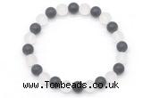 CGB8044 8mm matte white crystal & matte black agate beaded stretchy bracelets