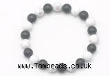 CGB8045 8mm matte white howlite & matte black agate beaded stretchy bracelets