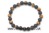 CGB8049 8mm yellow tiger eye & matte black agate beaded stretchy bracelets