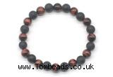 CGB8052 8mm grade AA red tiger eye & matte black agate beaded stretchy bracelets