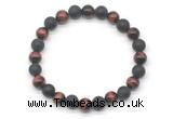 CGB8052 8mm grade AA red tiger eye & matte black agate beaded stretchy bracelets