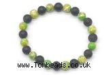 CGB8055 8mm green sea sediment jasper & matte black agate beaded stretchy bracelets