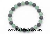 CGB8063 8mm green aventurine & black lava beaded stretchy bracelets