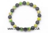 CGB8064 8mm green sea sediment jasper & black lava beaded stretchy bracelets