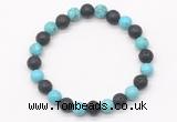 CGB8066 8mm blue howlite & black lava beaded stretchy bracelets