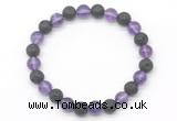 CGB8068 8mm amethyst & black lava beaded stretchy bracelets