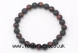 CGB8069 8mm red tiger eye & black lava beaded stretchy bracelets