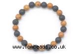 CGB8074 8mm wooden jasper & black lava beaded stretchy bracelets