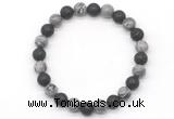 CGB8075 8mm grey picture jasper & black lava beaded stretchy bracelets