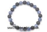 CGB8078 8mm blue spot gemstone & black lava beaded stretchy bracelets