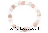 CGB8083 8mm matte white crystal, rose quartz & sunstone beaded stretchy bracelets