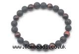 CGB8095 8mm black lava, matte black agate & red tiger eye beaded stretchy bracelets