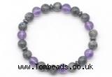 CGB8105 8mm black labradorite, amethyst & hematite power beads bracelet