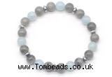 CGB8108 8mm labradorite, aquamarine & hematite power beads bracelet