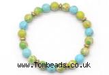 CGB8126 8mm blue sea sediment jasper, blue howlite & hematite power beads bracelet