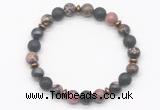 CGB8132 8mm rhodonite, black lava & hematite power beads bracelet