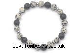 CGB8134 8mm dalmatian jasper, black lava & hematite power beads bracelet