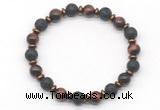 CGB8136 8mm red tiger eye, black lava & hematite power beads bracelet