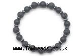 CGB8138 8mm matte black agate, black lava & hematite power beads bracelet